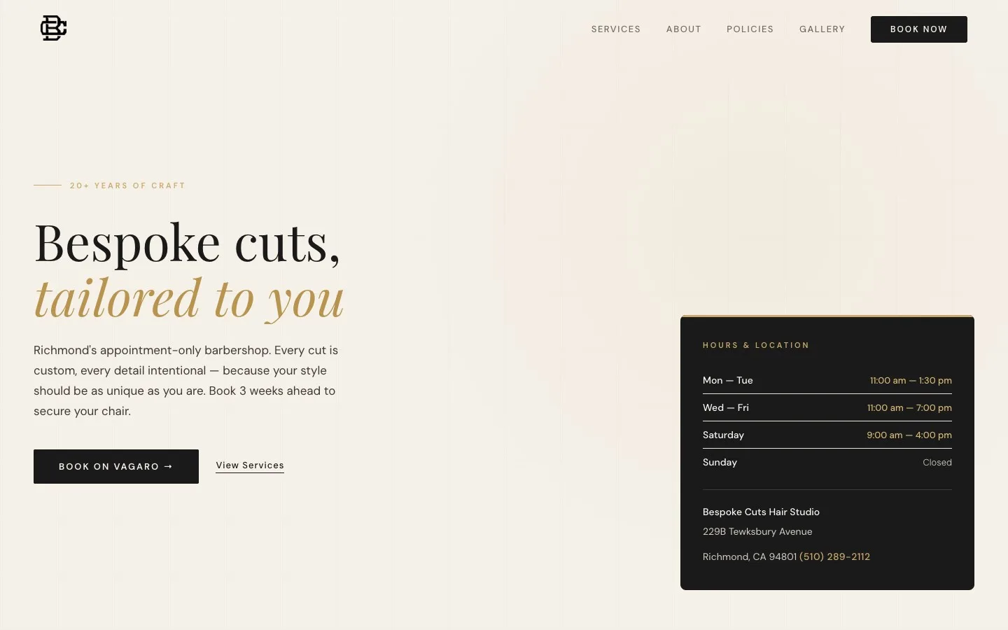 Bespoke Cuts Hero & Navigation