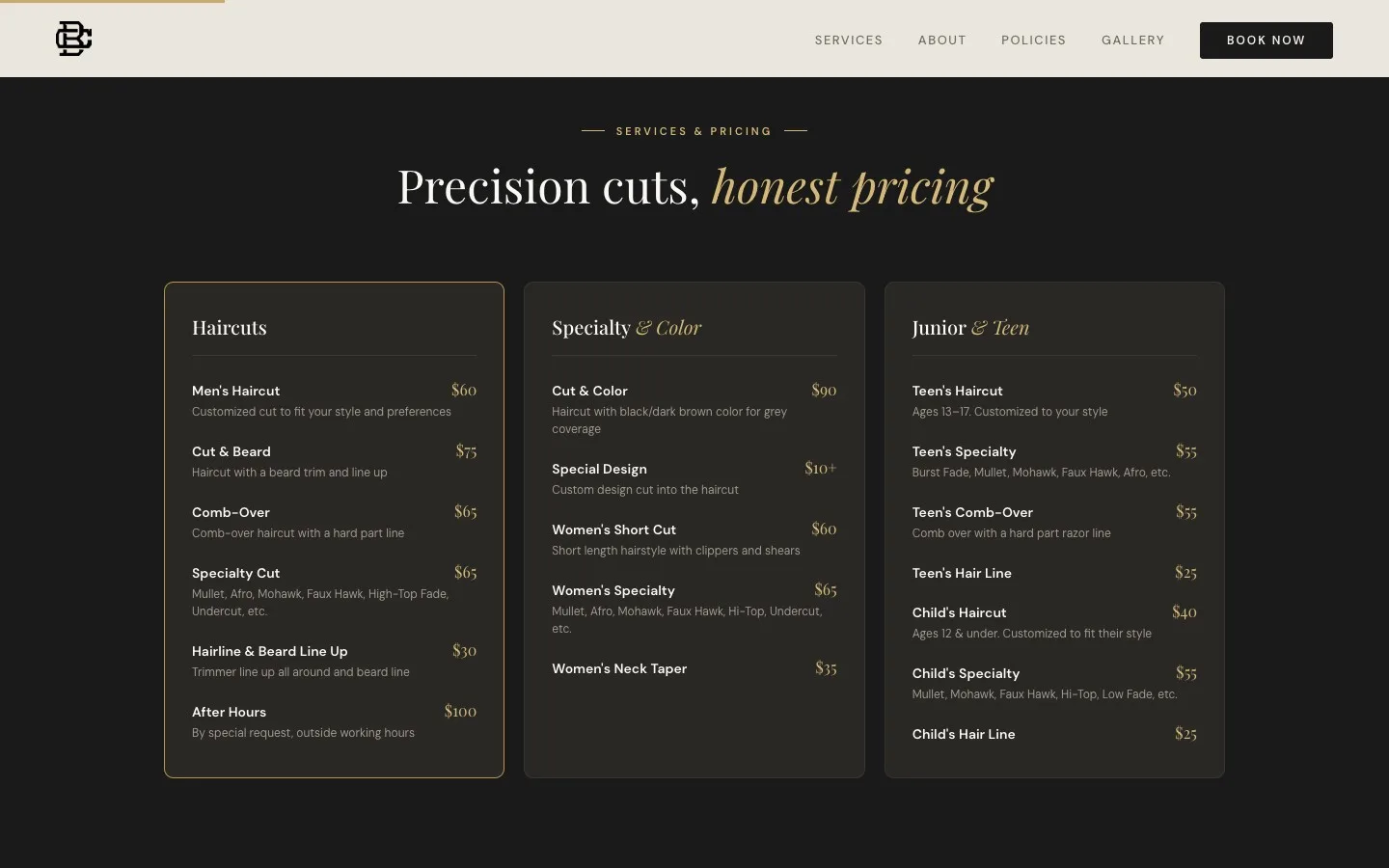 Bespoke Cuts Services & Pricing